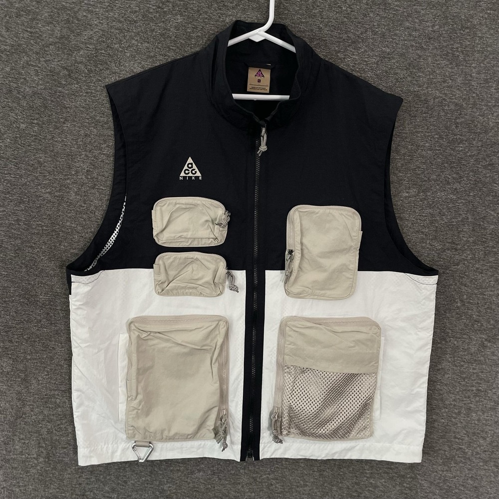 Nike ACG NRG Vest Mens XL Black White Utility Fishing Multi Pocket CK7236-010
